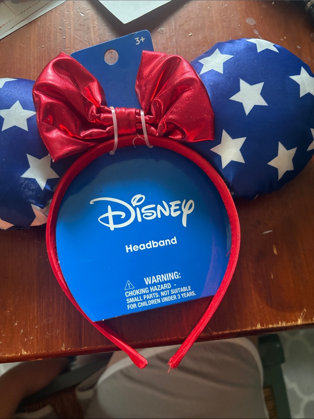 Disney Red Bow Minnie Ear Headband with Blue Star Ears